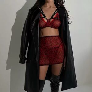 Red Animal Print Sexy Strap Bra | Thong | Garter Lingerie Set